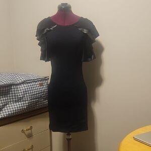 Elegant Black Ruffle Sleeve Dress